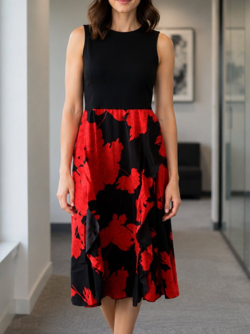 BTFBM Women's Casual Sleeveless Summer Dress Black Red Size Medium Flowy NEW